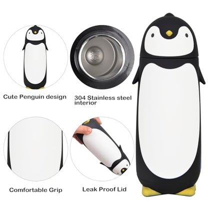 Penguin Insulated Water Bottle - Stainless Steel Vacuum Double Walled Bottle Flask Travel Mug for Kids, Students, 9.6oz, Black - color: Black