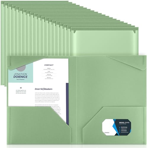 Henoyso 60 Pack Plastic Folders with Clear Front Pockets Bulk Heavy Duty File Folders with 2 Pockets and Card Slot for Student Teacher Back to School Supplies Office Presentation (Sage Green) - color: Sage Green