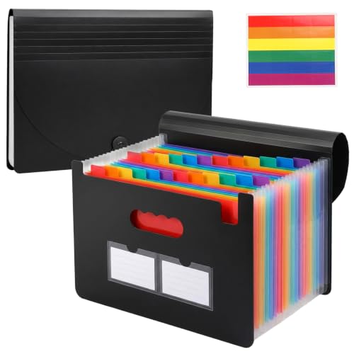 13 Pockets Accordion File Organizer, Portable Expanding File Folder with Cover Labels Black Desktop Document Holder Letter A4 Paper Bill Receipt Storage for Student Teacher Office Home School Supplies - color: Black, size: 13 Pocket