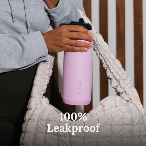 ZULU Base 24oz Stainless Steel Water Bottle with 3 Lids- Straw, Chug, Twist | Double Walled and Vacuum Insulated Metal Thermos | Fits Car Cupholder, Built in Carry Loop, Dishwasher Safe, Sage - color: Sage, style: 24oz