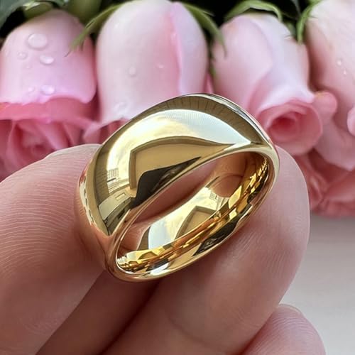 TUTISS 3mm 4mm 5mm 6mm 7mm 8mm 10mm Silver/Gold Tungsten Rings for Men Women Couple Fashion Jewelry Engagement Wedding Bands Domed Polished Comfort Fit - color: 8mm Gold Tungsten