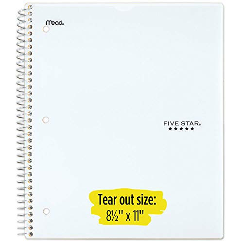 Five Star Spiral Notebook, 1 Subject, College Ruled Paper, 100 Sheets, 11" x 8-1/2 Sheet Size, Customizable Cover, White (73818) - color: 05 White
