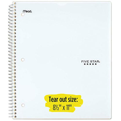 Five Star Spiral Notebook, 1 Subject, College Ruled Paper, 100 Sheets, 11" x 8-1/2 Sheet Size, Customizable Cover, White (73818) - color: 05 White