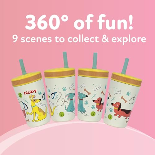 Nuby Thirsty Kids Insulated Toddler Cup with Silicone Flexstraw - 12 oz - Stainless Steel and Leak-Resistant - 18+ Months - Dogs - color: Dogs