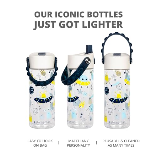 Elemental Water Bottles for Kids - Splash Kids Water Bottle for School with Pop-it Handle - BPA Free Tritan Plastic Water Bottle with Straw Leak Proof when Spout is Closed - Alien Invasion - 18oz - color: Alien Invasion