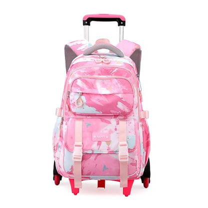 Kids Rolling Backpack for Girls School Backpack with Wheels for Girls Wheeled Bookbags Roller Trolley Bags for Primary Students, 6-Wheel Pink - color: 6 Wheels Pink
