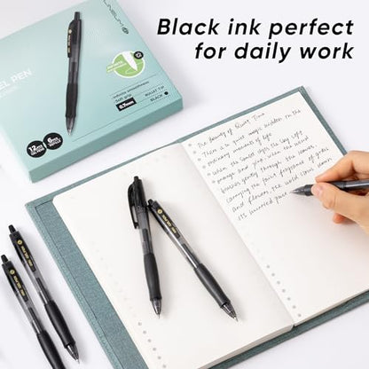 deli Gel Pens, Retractable 0.7mm Black Ink Pens, 12 Pcs Pens & 6 Refills | Medium Point Smooth Writing Pens, Quick-Dry No Bleed Comfort Grip for School, Office, Home Supplies - size: 12 PENS 6 REFILLS