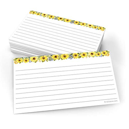 321Done Ruled Note Cards, Sunflower 3x5 Thick Index Cards - Plain White Card Stock, Notecards & Stationery with Lines for Writing, Stamping - Made in USA, Set of 50 - No Envelopes - color: Lines, size: Small (3 x 5)