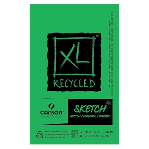 Canson XL Series Recycled Sketch Pad, 3.5" x 5.5", Top Bound, 50 lb. (74gsm), 100 Sheets/Pad, Case of 12 Pads, 1200 Sheets Total - size: 3.5" x 5.5" (Pack of 12)