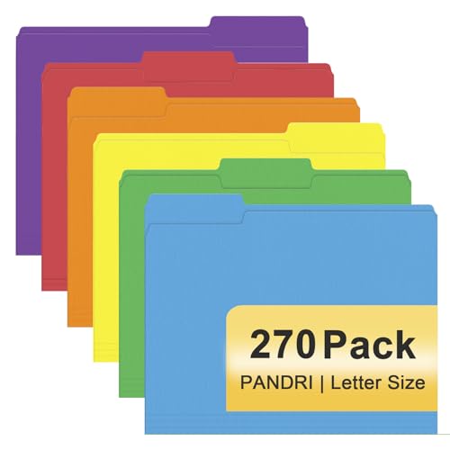 File Folder, PANDRI 270 Pack Colored File Folder, 1/3 Cut Tabs, Letter Size, Assorted 6 Colors Filing Folder for Office School Business - color: Assorted 6 Colors