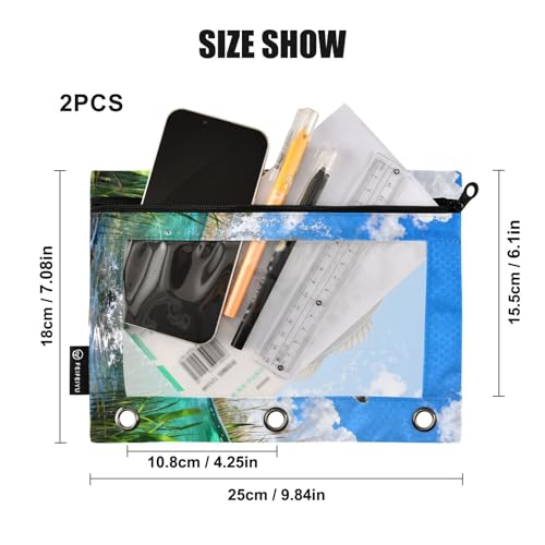 Largemouth Bass Fish Pencil Pouches for 3 Ring Binder, Zipper Binder Pencil Case, 2 Pack Clear Window Case Bag for Office Organizers - color: Largemouth Bass Fish 1