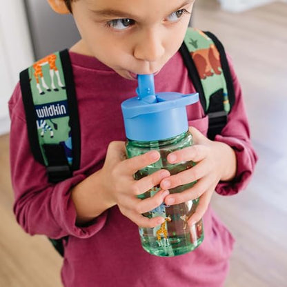 Wildkin 16 oz Tritan Water Bottle with Leakproof Straw Lid, Wild Animals | Lightweight Tritan, dishwasher safe, straw lid helps prevent leaks when closed, easy for little hands, ages 3+ - color: Wild Animals, size: 16 Ounces
