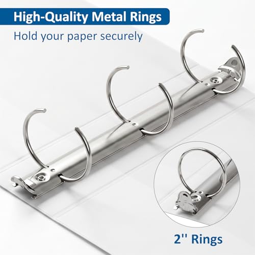 habgp 3 Ring Binders, 2" Round Rings 12 Pack, Fits for 8.5x11 Inch Paper, Clear View 2 Pocket for Customizable Covers, Three Ring for School Office Business Supplies, White, 2 Inch - size: 2 Inch