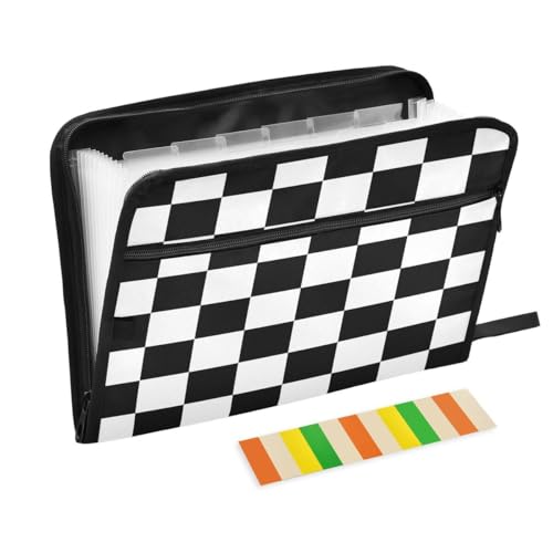 ALAZA Black White Checkered Plaid Expandable Filing Folder Storage Organiser Box Files, 13 Pockets Zip Filing Folders for Home or Office Documents - color: Multicolored25