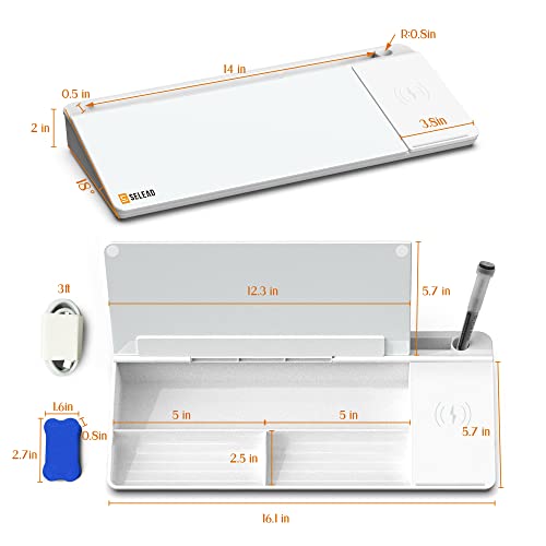 SELEAD Desktop Glass Whiteboard with Wireless Charger Station, Dry Erase Board Computer Pad Keyboard Stand with Organizer Drawer for Home, School, Office Desk Accessories, White - color: White Charger