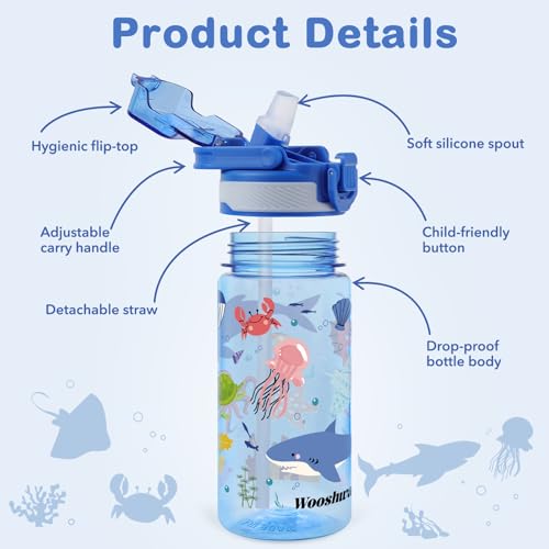 Kids Water Bottle for School, 16 Oz Plastic Straw Water Bottle with Silicone Spout and Leakproof Cover, Dishwasher Safe (Marine Animals) - color: Marine Animals, size: 16 Ounces