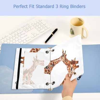 Studying 2 Pack Cute Giraffe Cub and Mom 3 Ring Binder Pencil Pouch Bags,Clear Window Storage Case with Zipper for Boys Girls School Office Supplies Cosmetics Organizers - color: Multi-giraffe