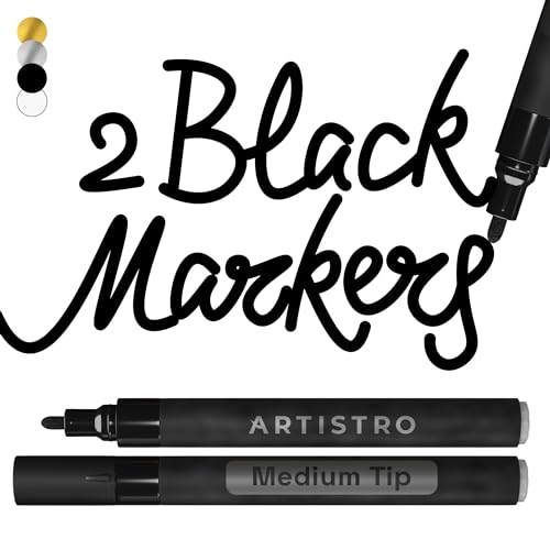 ARTISTRO 2 Black Acrylic Paint Markers - 3mm Medium-Tip Paint Pens - Perfect for Crafting, Art Projects, & More - color: Black, style: Medium