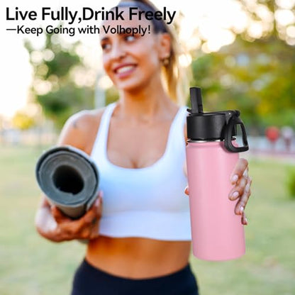Volhoply Kids Insulated Water Bottle with Straw,16oz Stainless Steel Cold Water Bottles for School,BPA-Free Metal Wide Mouth Cups with Handle Lid,Reusable Double Wall Vacuum Sport Flask(Pink,1) - color: Pink