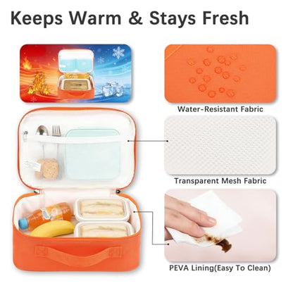 FlowFly Kids Lunch box Insulated Soft Bag Mini Cooler Back to School Thermal Meal Tote Kit for Girls, Boys, Orange - color: Orange
