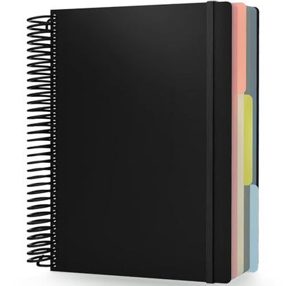 EUSOAR 3 Subject Notebook, A4 9.25" x 11.7"Large Lined Spiral Journal Notebook, College Ruled Notebook with Pockets, 240 Pages 90gsm Thick Paper, Cute Notebook for Office Travel School - color: Black, style: A4 Lined