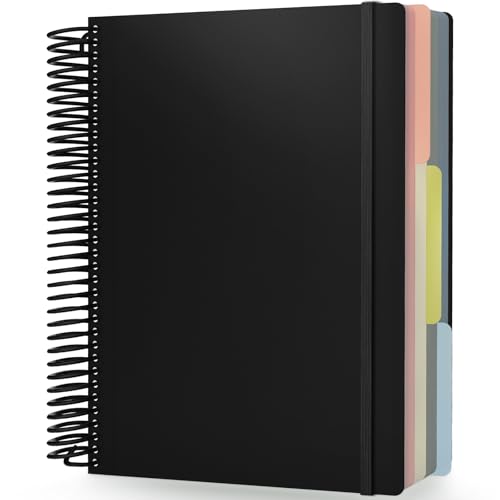 EUSOAR 3 Subject Notebook, A4 9.25" x 11.7"Large Lined Spiral Journal Notebook, College Ruled Notebook with Pockets, 240 Pages 90gsm Thick Paper, Cute Notebook for Office Travel School - color: Black, style: A4 Lined