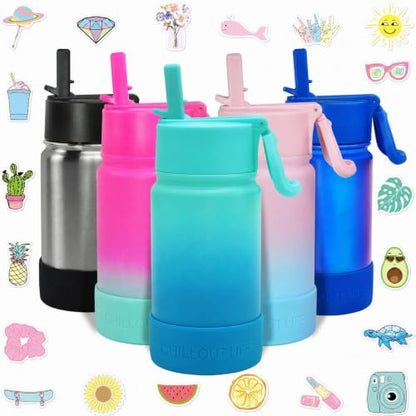 CHILLOUT LIFE 12oz Kids Insulated Stainless Steel Water Bottle with Leak Proof Straw Lid & 144 Stickers - color: Ocean Blue, style: 12 oz