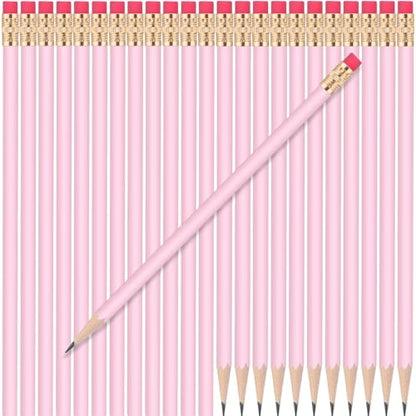 24 Pcs Round Pencils with Eraser 2 HB Cute Pencils Bulk for School Graphite Wood Color Unsharpened Pencil for Drawing Sketching Wedding School Teacher Supplies Student Reward(Pink) - color: Pink