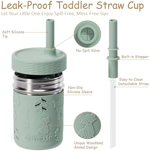 Fimibuke Toddler Cups Spill Proof, 8 OZ Sippy Cups for Kids Girl Boy, Stainless Steel Tumbler with Lid, Removable Silicone Straw & Sleeve, BPA Free Dishwasher Safe Water Bottle Snack Container 2 Pack - color: Purple/Blue, size: 8 Ounces