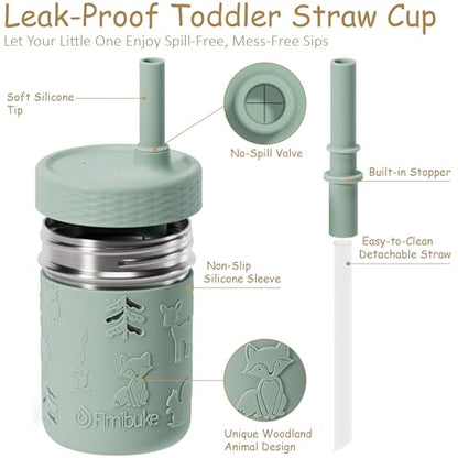 Fimibuke Toddler Cups Spill Proof, 8 OZ Sippy Cups for Kids Girl Boy, Stainless Steel Tumbler with Lid, Removable Silicone Straw & Sleeve, BPA Free Dishwasher Safe Water Bottle Snack Container 2 Pack - color: Purple/Blue, size: 8 Ounces