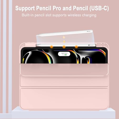 ZryXal iPad Pro 11 Inch Case (M5) 2025/ (M4) 2024 (Model: A2836/A2837/A3006), Trifold Stand Smart Cover with Pencil Holder and Soft TPU Back, Auto Wake/Sleep (Rose Pink) - color: Rose Pink