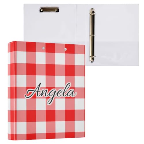 Custom 3 Ring Binder 1.5 Inch Round Rings Red Checkerboard Personalized Name Binders Organizer Fashion View Binder with 2 Pockets for School Office Supplies - color: Multi08