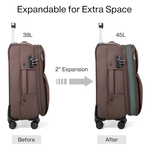 Hanke Softside Expandable 20 Inch Carry On Luggage with Wheels Airline Approved, TSA Luggage Lightweight Rolling Suitcases for Travel Carry On Bag(Coffee) - color: Coffee, size: 20 Inch Carry on