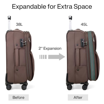 Hanke 3 Piece Luggage Sets Softside Expandable Carry On Luggage Set Travel Suitcase Sets with Spinner Wheels TSA Approved Luggage(Coffee, 20in/24in/28in) - color: Coffee, size: 3 Pc Set(20/24/28)