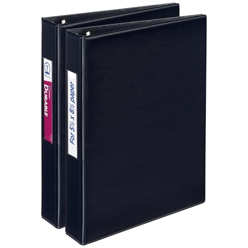Avery Mini 3 Ring Binders, Holds 5.5" x 8.5" Paper, 1" Round Rings, 175-Sheet Capacity, 1.4 Inch Wide Spine, Label Holder, Black Binders, Great for Home, School, Office, and More (2-Pack of 13456)