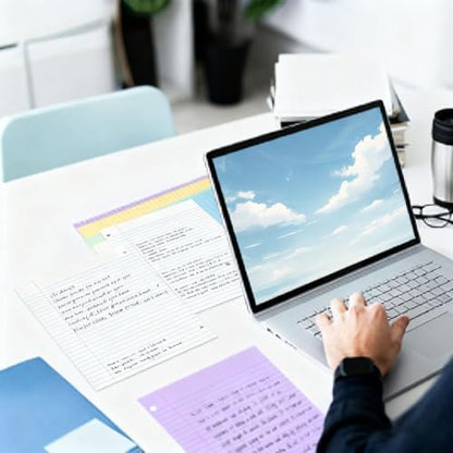 200 Sheets Wide Ruled Filler Paper, 8x10.5 Inch, 3-Hole Punched for Binders - 100 Purple & 100 Blue, Fights Ink Bleed, for School College Office