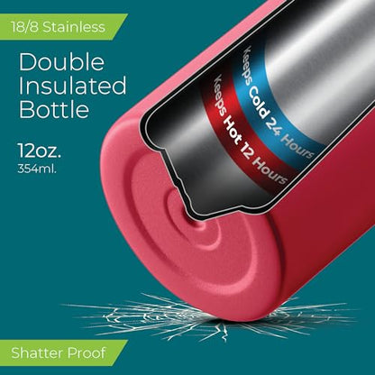 SIPX™ 12 oz Insulated Water Bottle with Straw Lid – Leakproof Stainless Steel, BPA-Free, Easy to Carry – Perfect for School, Camp, Sports & Travel – Red - color: Red