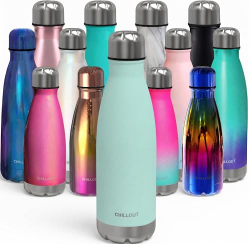 CHILLOUT LIFE Stainless Steel Water Bottle: 17 oz Double Wall Insulated Cola Bottle Shape for Cold and Warm Drinks, BPA Free Metal Sports Bottle - color: Mint, size: 17 Ounces, style: 1 Pack