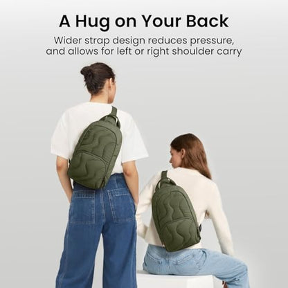 tomtoc 10L Puffy Sling Backpack with Padded Compartment for MacBook Neo A18 | Lightweight Quilted Crossbody Bag for 11-inch iPad Air/Pro, Nintendo Switch 2, Puffer Travel Chest Daypack for Women Girls - color: Greenlands