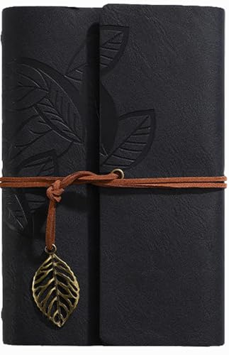 HARDCOVER JOURNAL Writing Notebook - Antique Handmade HARDCOVER Bound Daily Notepad, Vintage Leaf Series, (Leaves, Black) - color: Leaves, Black