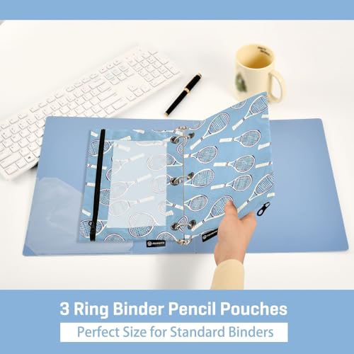 ALAZA Tennis Racket Blue Pencil Pouch for 3 Ring Binder 2 Pack Zipper Binder Pencil Bag Case with Clear Window Office Supplies - color: multi714