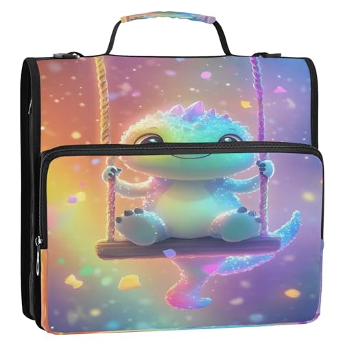 3 Ring Zipper Binder Cartoon Dinosaur Binders Bag with Shoulder Strap 500 Sheets Paper Organizer Trapper Keeper Documents Storage File Folder for School Office - color: A1121