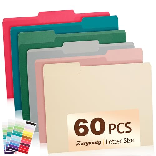 Color File Folders, 1/3-Cut Tabs, 60 Pack File Folder Letter Size, 6 Assorted Colors Organizer File Folders for School Home Office Business - color: Assorted Colors