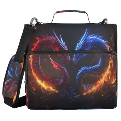 Kigai Dragons 3 Ring Zipper Binder with Handle & Shoulder Strap Expanding File Multiple Pockets Binder Organizer - color: Firing Dragons