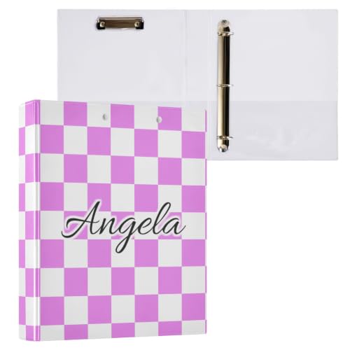 Custom 3 Ring Binder 1.5 Inch Round Rings Violet Checkered Personalized Name Binders Organizer Fashion View Binder with 2 Pockets for School Office Supplies - color: Multi05