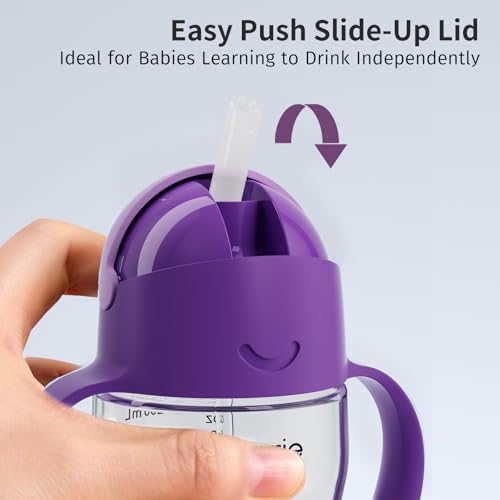Evorie Tritan Weighted Straw Cup Baby Training Cup, Spill Proof, 7 Oz, 6M+ | BPA & BPS-Free, First learning cup, 360° drinking, Dishwasher safe, Durable Sippy Cup, Ube - color: Ube
