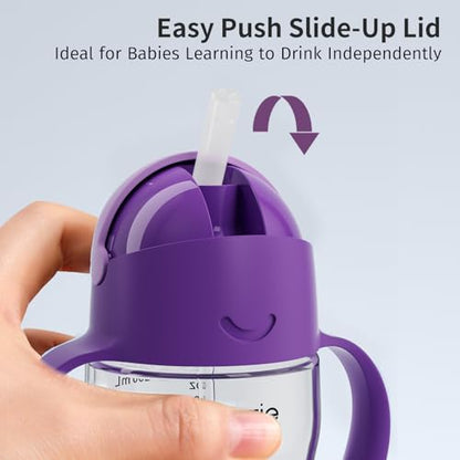 Evorie Tritan Weighted Straw Cup Baby Training Cup, Spill Proof, 7 Oz, 6M+ | BPA & BPS-Free, First learning cup, 360° drinking, Dishwasher safe, Durable Sippy Cup, Ube - color: Ube
