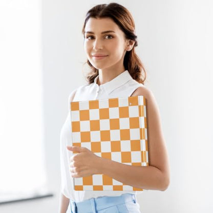 Custom 3 Ring Binder 1.5 Inch Round Rings Orange Checkered Personalized Name Binders Organizer Fashion View Binder with 2 Pockets for School Office Supplies - color: Multi12