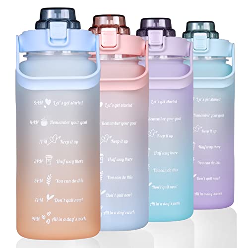 Large Motivational Water Bottle with Straw Time Marker BPA Free for Sport and Fitness (Blue Orange, 64 Oz / Half Gallon) - color: blue-orange