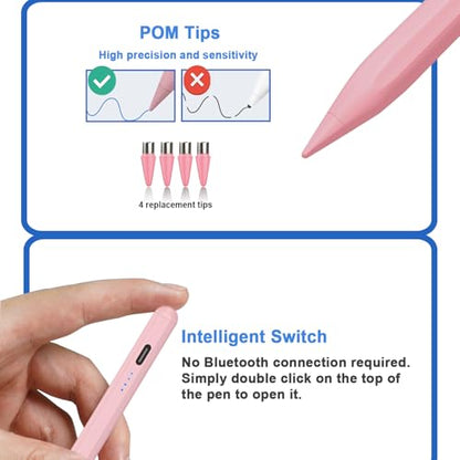 Stylus Pens for Touch Screens Power-Display Tablet Pen POM Tip Magnetic Digital Touch Pen Compatible with iPhone/iPad/iPad Pro/Lenovo/Switch/Android Smartphone and Tablet Devices (Pink) - color: 2SS-Pink